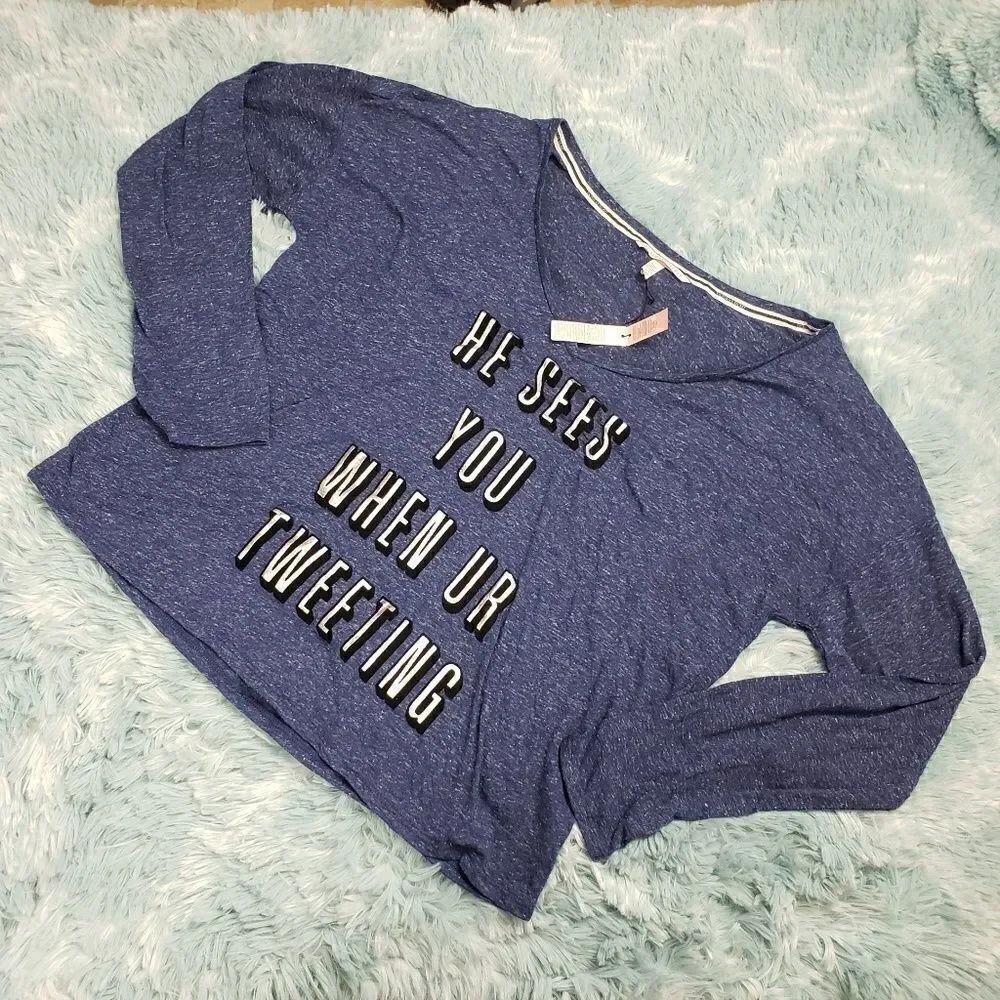 Victoria's Secret Pajama White & Blue Sleep Shirt